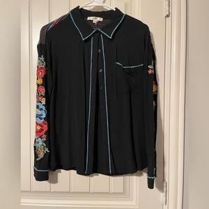 Long sleeve embroidered accent blouse